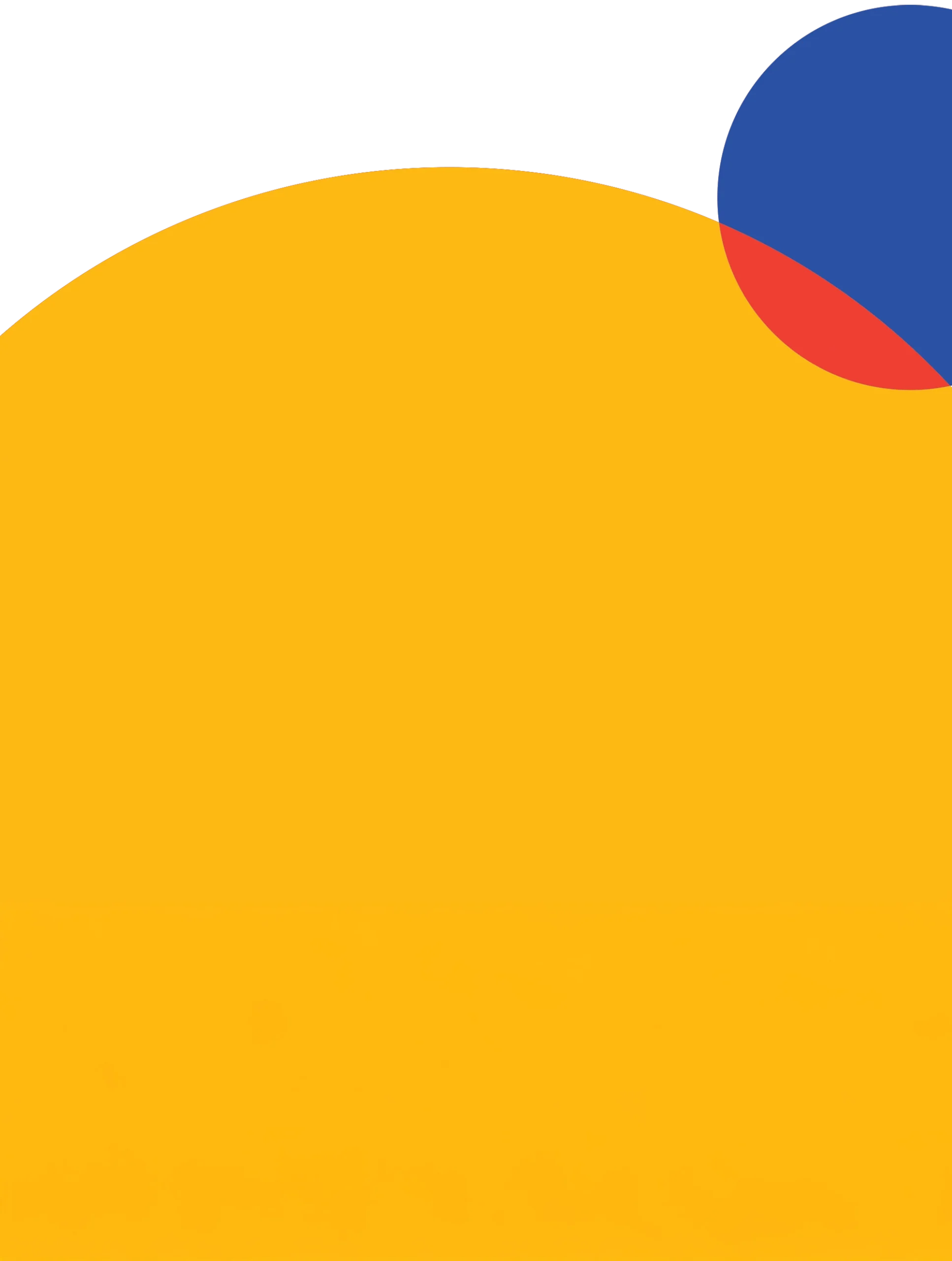 A graphic with a yellow curved background, a blue circle at the top right, and a red segment where they overlap.