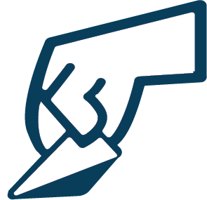 Icon of a hand placing a ballot into a box, representing voting or political activity.