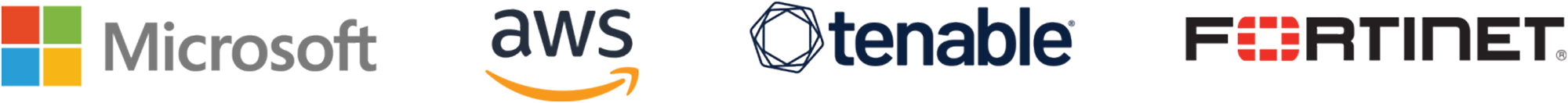 Microsoft logo, Amazon Web Services logo, Tenable logo, Fortinet logo