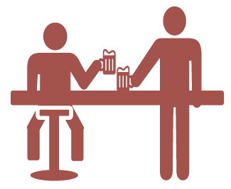 Icon of two people seated at a bar, one holding a beer.