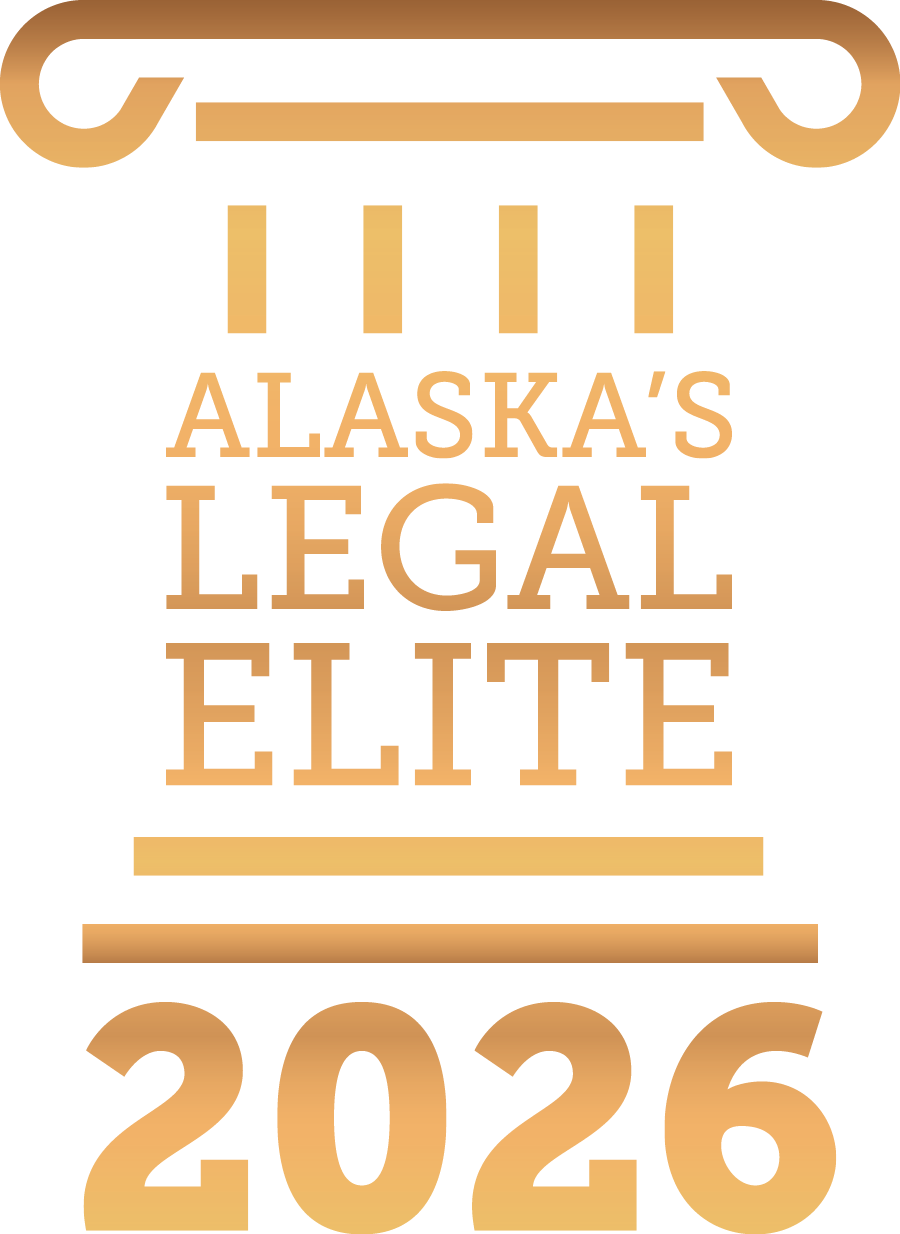 Alaska’s Legal Elite 2026 logo in gold with a stylized classical column.