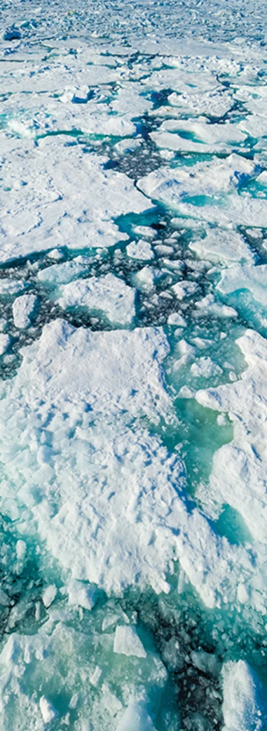 Aerial view of fragmented Arctic sea ice representing Arctic development.